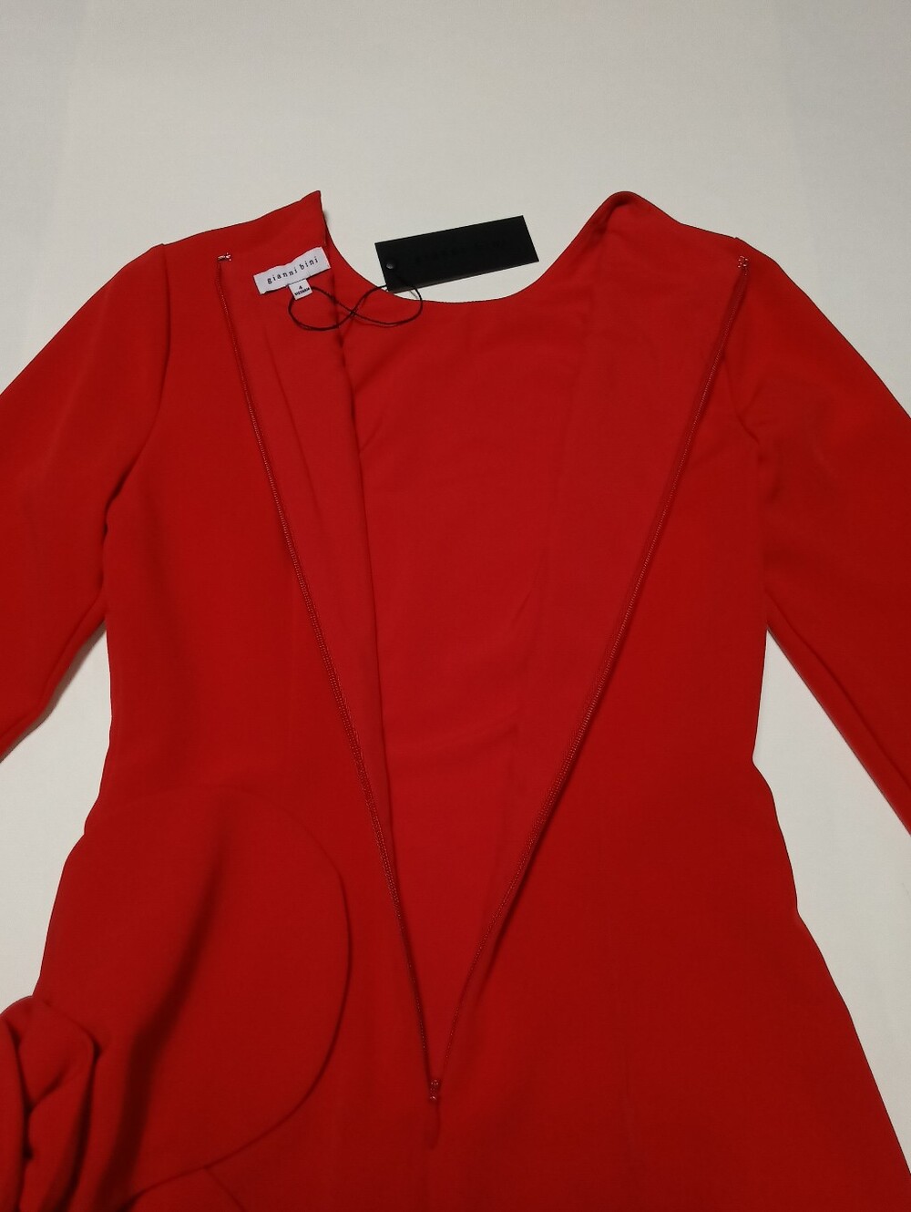 Gianni Bini Red Long-Sleeve Mini Dress with Side Rosette Detail Size 4 - Picture 10 of 16